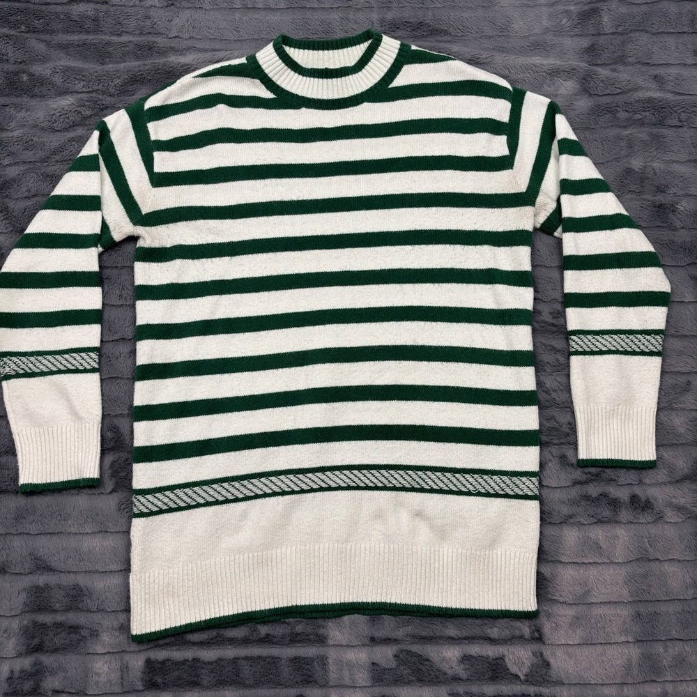 Ann Taylor Womens Green White Striped Mock Neck Knit Sweater Size M 9214